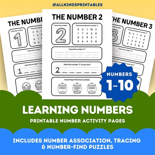Numbers 1-10 Tracing Worksheets – Preschool Learning Printable (PDF) - Etsy