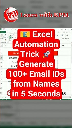 📧 Excel Automation Trick 🚀 Generate 100+ Email IDs from Names in 5 Seconds #excel #shorts #flashfill