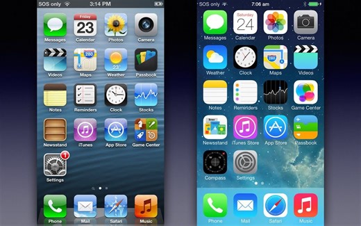 iOS 6 vs iOS 7 - UI 比较！