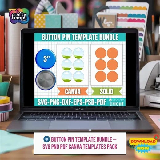 🔘 Button Pin Template Bundle – SVG PNG PDF Canva Templates Pack