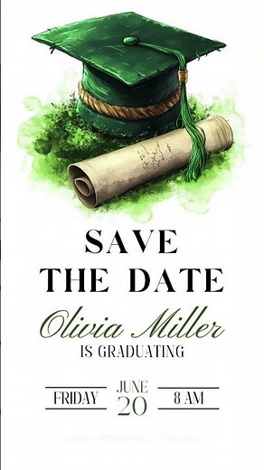 Elegant Green Graduation Save the Date Invitation | Animated Canva Video Template