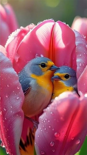 Cute Colorful Love Birds on Flower | Aesthetic Cartoon Bird 😍 #shorts