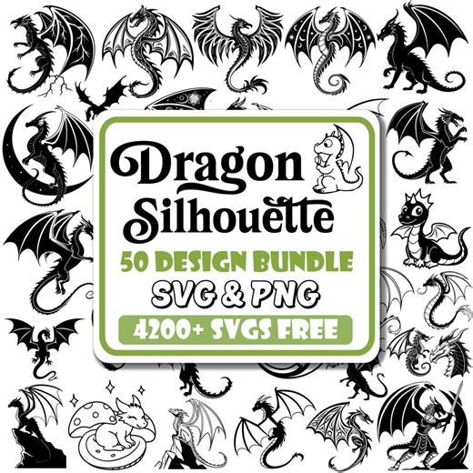 Dragon Silhouette SVG Bundle | Mythical Stencil Vector (digital Download) - Etsy
