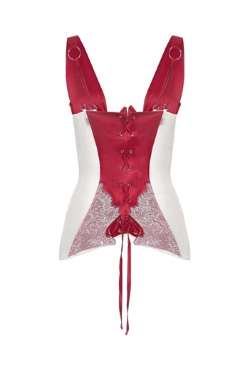 Red & White Corset With Lace - Longline Overbust - Long Top - Etsy