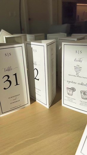 DIY tri-fold table number/menu combo 👯‍♀️ #diy #diybride #diywedding #weddingtips #weddingtablenumbers #weddinginspo #weddingideas #tablenumbers #weddingmenu #tablemenus #weddingfyp