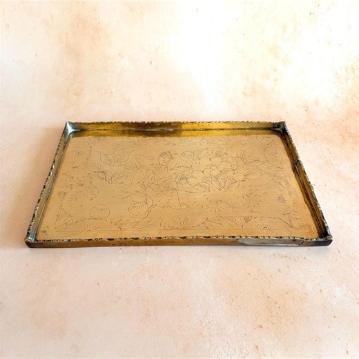 Vintage Chinese Etched Brass Tray - Etsy