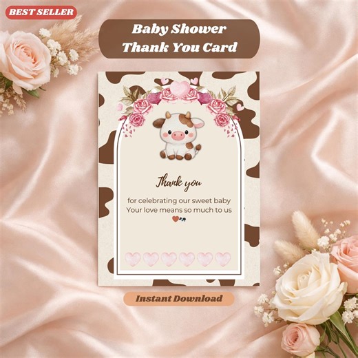 Baby Shower Thank You Card Template | Editable Canva Thank You Card | Blush Pink Baby Shower | Printable Thank You Card | Instant Download - Etsy