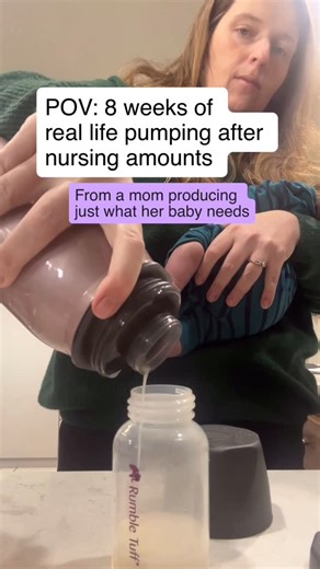 Katie Clark, IBCLC | Lactation Expert on Instagram: "No viral milk pours overflowing out of the bottle. Just the reality of how much milk is left after nursing my baby. So many of the moms I work with panic because what they see online doesn’t match their own pump output. Over the last 8 weeks, I collected milk every couple of days after nursing - sometimes with a pump, sometimes just with a Boon Trove (on the side I nursed on first). This is what was there. Some of these were combined from both