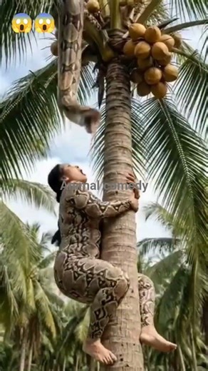 Woman entangled in a giant snake in a coconut tree‼️😱😱 #funny #funnyvideo #funnycomedy