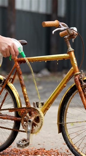 “I Cleaned a Completely Rusted Bicycle… Incredible Result!” #shorts#rust#old#gold