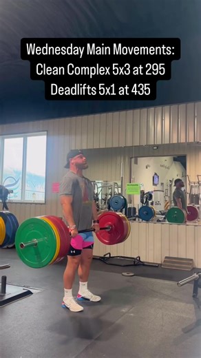 Wednesday Main Movements: Clean Complex 5x3 295 Deadlifts 5x1 435 #strengthtraining #strengthandconditioning