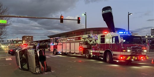 Vehicle flips onto its side