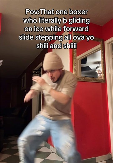Boxer Gliding on Ice During Forward Slide Steps
