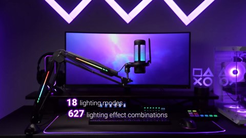 TONOR Mic Boom Arm with RGB, Microphone Arm with Desk Mount Clamp, App Control RGB Mode, 3/8" and 5/8" Adapter, Cable Management, Excellent Compatibility, Perfect for Streaming, Gaming, Studio,T20S