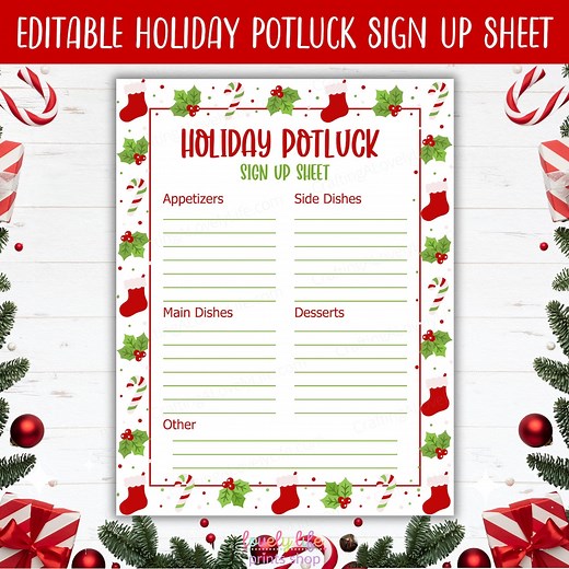 Editable Holiday Potluck Sign up Sheet, Printable Christmas Potluck Signup Sheet, Festive Party Planner, Holiday Dinner Organizer PDF - Etsy