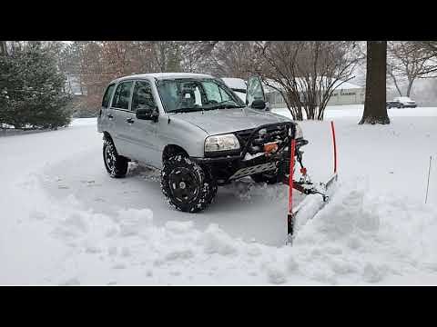 DIY Receiver Hitch Snow Plow using offroad winch in use + ripping some donuts