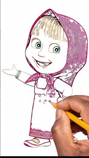 how to draw Masha with Bear easy for kids | Fun cartoon drawing step by step #howtodraw #artforkids