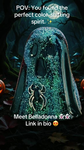 Belladonna is giving pure midnight magic. 🦇✨ From toxic green to deep spirit purple—this color-changing glitter is everything 🤩 Check the new 'Shop Ghosts' 👻 section on the site to adopt your own! link in bio 👻#LittleBooCrew #GhostTok #ColorChanging #HandmadeBusiness #SaturdayReset