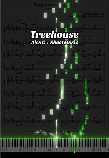 Treehouse - Alex G - EASY Piano Tutorial Sheet Music 🎹 #easypiano #pianotutorial #pianotok #pianocover #piano
