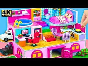 How To Build 3-Story Mansion Dollhouse from Cardboard with Double Car Garage ❤️ DIY Miniature House