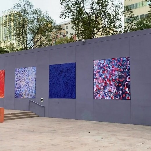 Check out the six 8 ft by 8 ft paintings up at Pershing Square you can see the pieces on @artsy @claudinegilgallery #emergingartist #downtownla #abstractart #artistsoninstagram | Laurel Holloman