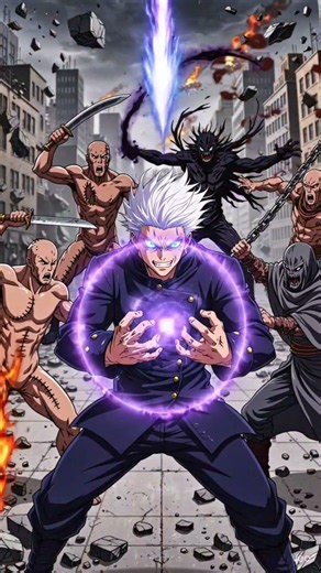 Full fight scene — Gojo going 1v6 💥He's firing Hollow Purple while all of them attack at once