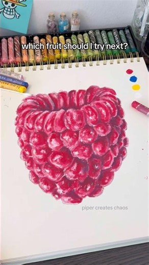 Drawing a raspberry with ONLY red, blue, yellow & white #oilpastel #drawing #artprocess #fruitart
