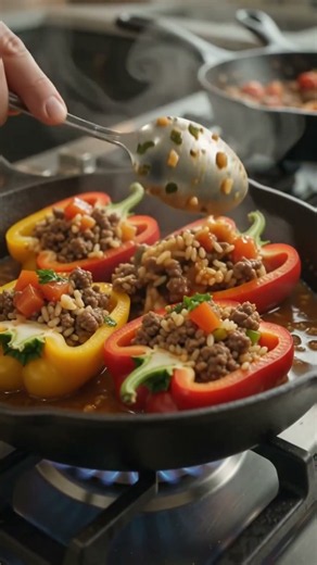 The Cheesy Beef Stuffed Peppers Everyone Will Love! #shorts #stuffedpeppers #beefrecipe