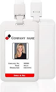 Vertical ID Card Badge Holder with Detachable Lanyard Heavy Duty Hard Plastic Name Tag ID Card Holder for Business Card Offices Supplies (White)