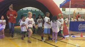 The kindergarteners at Montgomery Elementary School - Sycamore Schools are warming up for the Boosterthon Fun Run! #SycamoreStrong | Sycamore Community Schools