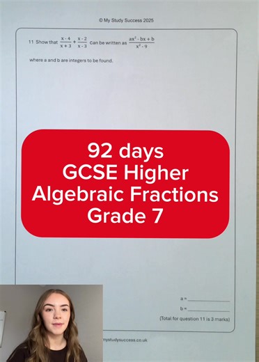 92 days to go - GCSE Higher Maths - Algebraic Fractions - Grade 7 #gcse #math #revision