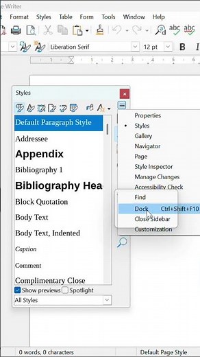 How to fix/dock floating window in libreoffice | office solution |Style,Animation,Transition #shorts