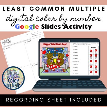 Digital Color by Number: Least Common Multiple LCM - Valentine's Day