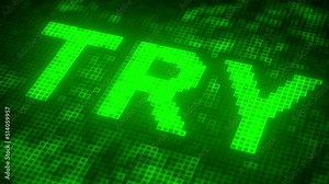 Pixels on the screen compose TRY text. 3D animation