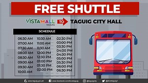 Taguig City has made transactions even more hassle-free for its clients with offsite parking areas and free shuttle service! Starting Monday, Taguigeño car owners won’t have to worry about finding a parking slot since the parking being made available for you at the Vista Mall parking area is a multi-level garage offering a clean, covered, and secured space for your vehicle. A shuttle service which can transport you going to Taguig City Hall, will also be there waiting for you. The shuttle leaves
