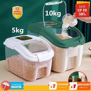 [Hot Item] 5kg 10kg Kitchen Container Bucket Insect-Proof Moisture-Proof Rice Box Grain Sealed Jar Home Storage Pet Dog Food Store Box