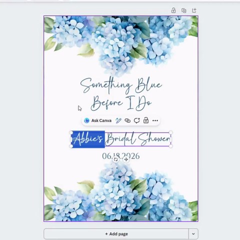 Something Blue Before I Do Invitations Template, Hydrangea Bridal Shower Invitations, Something Blue Invitation, Canva Template - Etsy