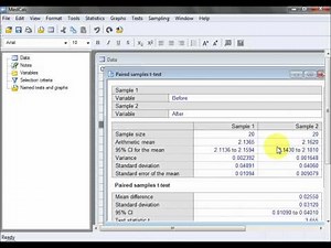 Paired Samples t Test by using MedCalc