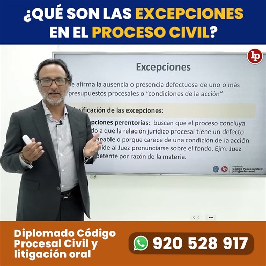 3.5K views · 35 reactions | ✅ Llena el formulario para recibir las diapositivas: https://forms.gle/Bz5ffjnxqUxZoMxPA  Tema: ¿Qué son las excepciones en el proceso civil?  Expositor: Jaime Heredia Tamayo Diplomado: Código Procesal Civil y litigación oral. Inicio 12 mayo Dos libros gratis y pago en dos cuotas hasta el 7 de mayo Más información: https://lpd.pe/0WKE6 o al WhatsApp 920528917 | LP - Pasión por el Derecho | Facebook