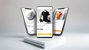 Shopping and sales website for clothing. Application mockup responsive design on 3 different phones.