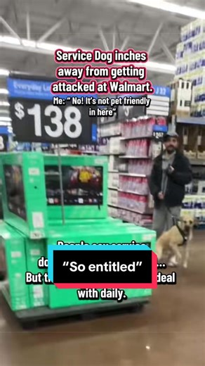 Service dog handlers are called “entitled” for asking for basic safety… but advocating for your medical equipment isn’t entitlement, it’s survival. Having a service dog means using your voice because they don’t have one. It means speaking up when something isn’t safe. It means protecting the dog that protects you. At Walmart, I was simply walking to the book section when a large reactive pet lunged at us from the other side of the aisle. Barking. Pulling. Going ballistic. And after all of that, 
