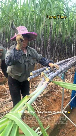 Harvesting Black Sugarcane, Cut and Bundle in the Field.😋