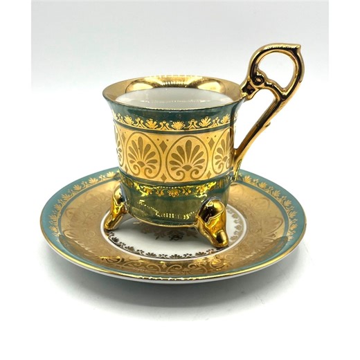 KPM Vintage Porcelain Demitasse Cup Saucer Set With Gold & Teal Design - Etsy