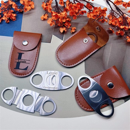 Personalized Engraved Cigar Cutter With Leather Case，engraved Cigar Cutter Set，groomsmen Gifts，fathers Day Gift，wedding Gift - Etsy