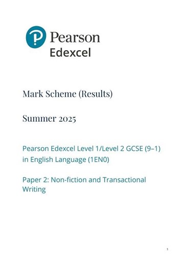 Pearson EDEXCEL GCSE English Language Paper 2 2025 Mark Scheme