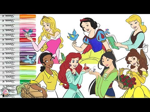 Disney Princess Coloring Book Compilation Tiana Ariel Belle Mulan Cinderella Aurora Snow White