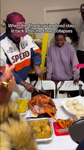 When the Thanksgiving food stays in tact after the table collapses #funny #thanksgiving #food