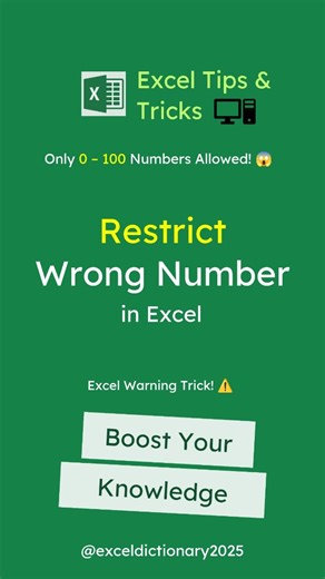 Excel Dictionary | Excel Expert on Instagram: "Restrict wrong entries in Excel using Data Validation! 🔒 . Save this post for future reference. #excel #exceltips #reels #microsoftexcel #learnexcel"