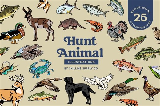 Hunting Fishing Animal Illustration