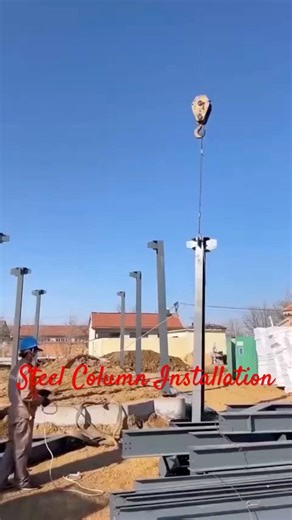 Steel Column Erection #construction #steel #steelstructurebuilding #column #bolt #engineering